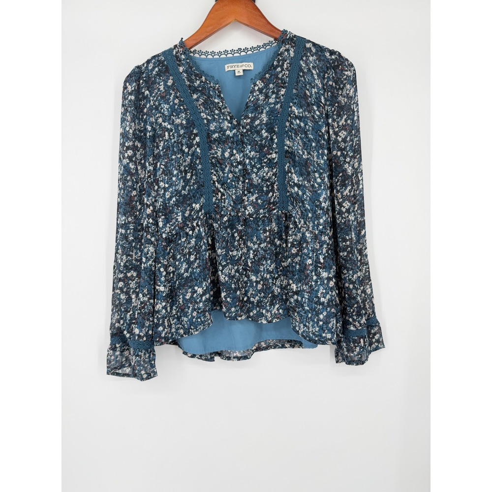 Frye and Co Womens Floral Blouse Medium Boho Peasant Cottagecore Prairie